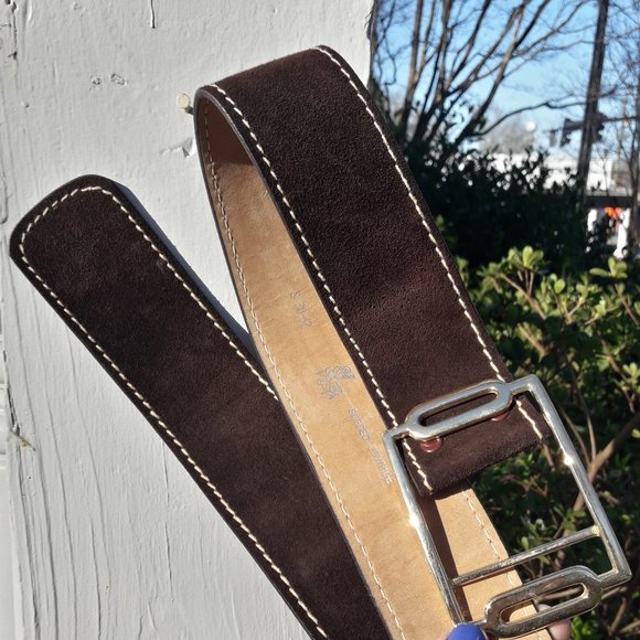 Real Leather Belt Genuine Cowhide Suede Gold Buckle Adjustable Length Strap - Picture 4 of 16